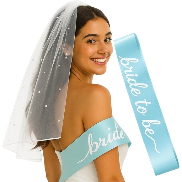 ? Women Blue Sash Veil Bachelorette Party Bridal Shower Decorations Accessories main image 5
